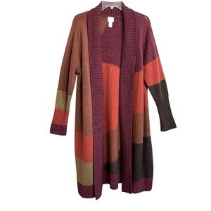 Chico's Wool Blend Duster Cardigan Sweater XL Multicolor Abstract Metallic Cozy